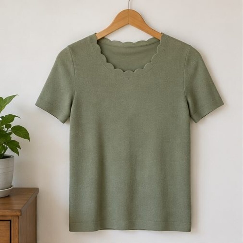 Sage Scallop Neck Knit Top